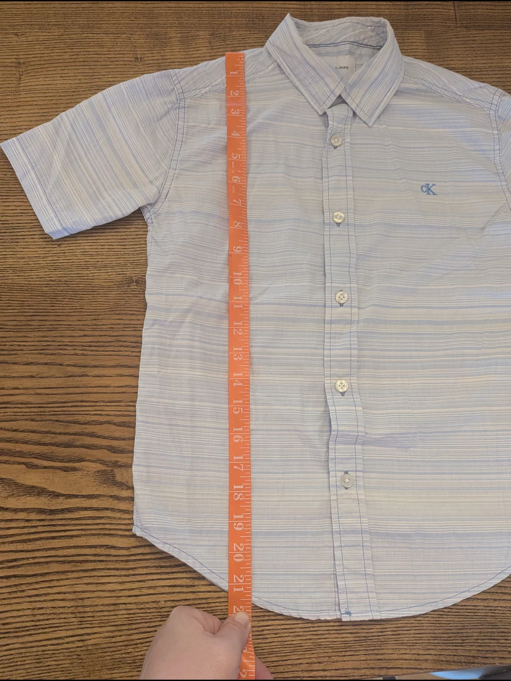 EUC Calvin Klein Boys Small 8 Blue Stripe Classic Button Up Short Sleeve Shirt